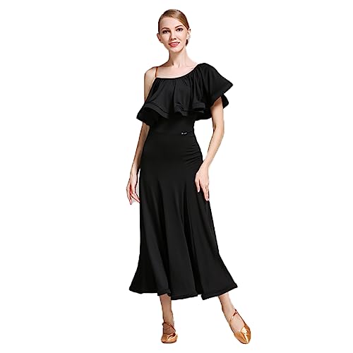 kzytamz Luxuriöses Damen-Abschlussballkleid, Ballsaal-Tanzkleid, Milchseide Standard Tango Flamenco Elegantes Bankettkostü Tanzkostüm im französischen aristokratischen (XXL,Black) von kzytamz