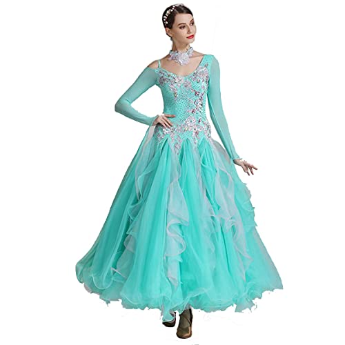 kzytamz Lyrisches Tanzkleid für Erwachsene Besticktes Applikations-Frauen-modernes zeitgenössisches Kostüm Lotusblatt-Swing-Ballett-Tanzkleidung (M,Lake Green) von kzytamz