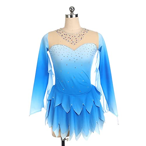 kzytamz Mädchen Ballettkleid Langarm Eiskunstlauf Kleid Ballett Gymnastik Leotard Ballett Tanz Sparkly Tutu Kleid (XS,Blue) von kzytamz