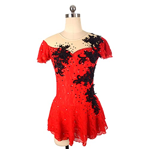 kzytamz Mädchen Eiskunstlauf Kleid Ärmellos Ballettanzug mit Tutu Rock Für Trikot Turnanzug Eislaufen Bekleidung Wett"be"werb Kostüm gr (XS,Red) von kzytamz