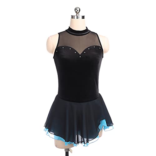 kzytamz Mädchen Eiskunstlauf Kleid Ballett Trikot Ärmellos Gymnastik Kleid Ballett Trikot Leotard Ballerina Kleid Wettbewerb Latein Tanzkostüm (XL,Blue) von kzytamz