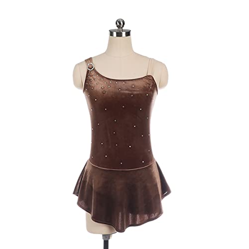 kzytamz Mädchen Eiskunstlauf Kleid Ballettkleid Ballettanzug Gymnastikanzug Ärmellos Ballettanzug Ballett Trikot Body mit Strass (L,Brown) von kzytamz