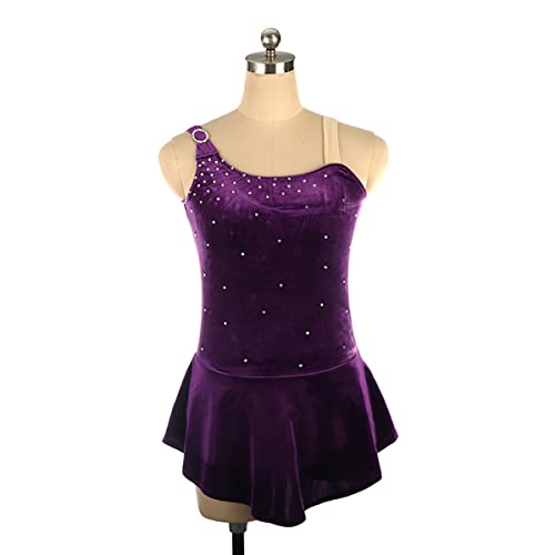 kzytamz Mädchen Eiskunstlauf Kleid Ballettkleid Ballettanzug Gymnastikanzug Ärmellos Ballettanzug Ballett Trikot Body mit Strass (XXL,Violet) von kzytamz