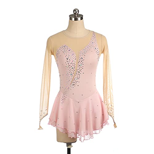 kzytamz Mädchen Eiskunstlauf Kleid Damen Professionelle Eiskunstlauf Wettbewerb Kleider Winter Schlittschuh Kostüm Mädchen Crystal Activewear (L,Light pink) von kzytamz