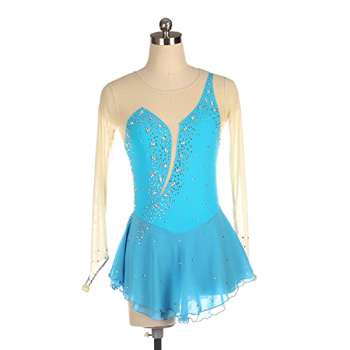 kzytamz Mädchen Eiskunstlauf Kleid Damen Professionelle Eiskunstlauf Wettbewerb Kleider Winter Schlittschuh Kostüm Mädchen Crystal Activewear (M,Blue) von kzytamz