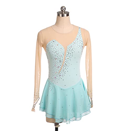 kzytamz Mädchen Eiskunstlauf Kleid Damen Professionelle Eiskunstlauf Wettbewerb Kleider Winter Schlittschuh Kostüm Mädchen Crystal Activewear (M,Light Blue) von kzytamz