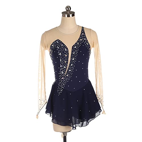 kzytamz Mädchen Eiskunstlauf Kleid Damen Professionelle Eiskunstlauf Wettbewerb Kleider Winter Schlittschuh Kostüm Mädchen Crystal Activewear (M,Navy Blue) von kzytamz