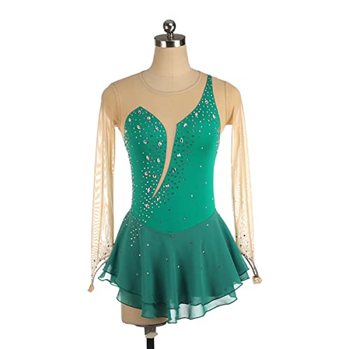 kzytamz Mädchen Eiskunstlauf Kleid Damen Professionelle Eiskunstlauf Wettbewerb Kleider Winter Schlittschuh Kostüm Mädchen Crystal Activewear (XXS,Dark Green) von kzytamz