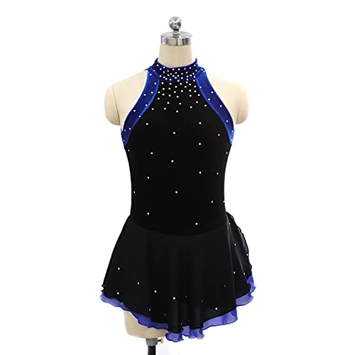 kzytamz Mädchen Eiskunstlauf Kleid Glitzer Ballettkleid Professionelle Eiskunstlauf Wettbewerb Kleider Samt Ärmellose Mädchen Ballett Tanz Funkelndes Kleid (L,Blue) von kzytamz