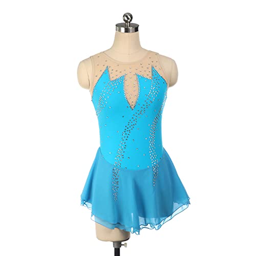 kzytamz Mädchen Eiskunstlauf Kleid Mädchen Winter Skating Kostüm Ärmellos Damen Professionelle Eiskunstlauf Wettbewerb Kleider Crystal Activewear (XS,Blue) von kzytamz