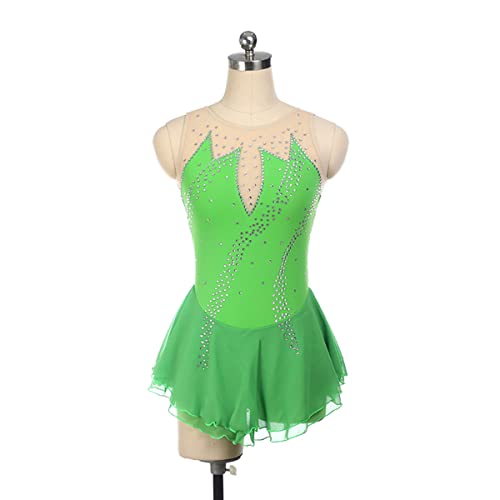 kzytamz Mädchen Eiskunstlauf Kleid Mädchen Winter Skating Kostüm Ärmellos Damen Professionelle Eiskunstlauf Wettbewerb Kleider Crystal Activewear (XS,Green) von kzytamz