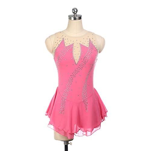 kzytamz Mädchen Eiskunstlauf Kleid Mädchen Winter Skating Kostüm Ärmellos Damen Professionelle Eiskunstlauf Wettbewerb Kleider Crystal Activewear (XXS,Pink) von kzytamz