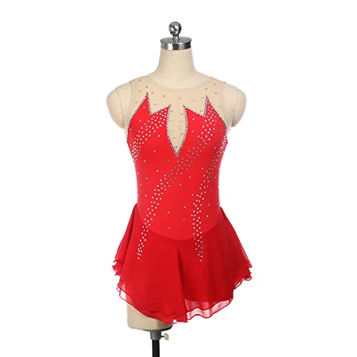 kzytamz Mädchen Eiskunstlauf Kleid Mädchen Winter Skating Kostüm Ärmellos Damen Professionelle Eiskunstlauf Wettbewerb Kleider Crystal Activewear (XXS,Red) von kzytamz