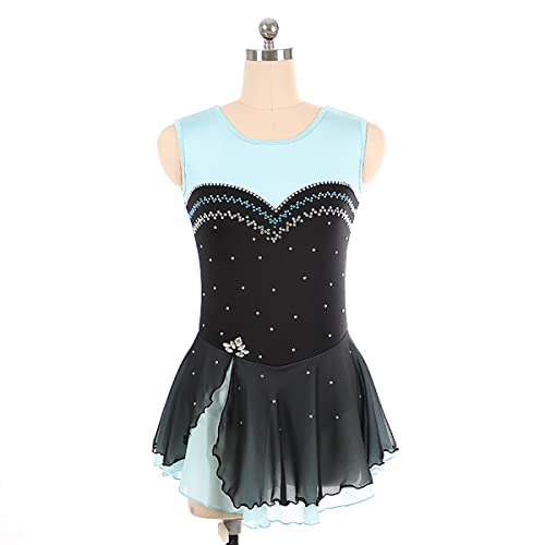 kzytamz Mädchen Eiskunstlauf Kleid Rollschuhkleid Trikot Ärmellos Gymnastikanzug Turnanzug Ballettkleid Mädchen Röckchen Für Ballett (M,Blue) von kzytamz