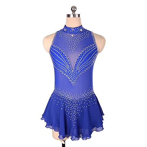 kzytamz Mädchen Eiskunstlauf Kleid Rollschuhkleid Trikot Ärmellos mit Strass Ballett Gymnastik Tanz Kostüm Trikot Kleid Gymnastik Performance Kostüm (L,Blue) von kzytamz