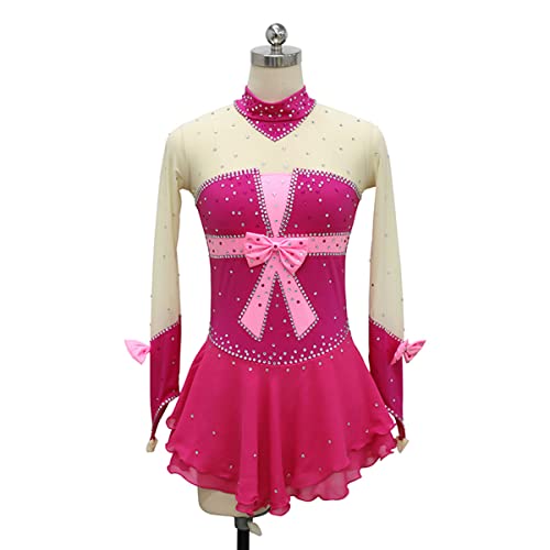 kzytamz Mädchen Eiskunstlauf Kleid Winter Ladies EIS Skate Tanz Kostüm Mädchen Kinder Rollkragenpullover Langarm Strass Strass Turner Gymnastik Lotard Activewear (XXL,Rose red) von kzytamz