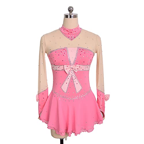 kzytamz Mädchen Eiskunstlauf Kleid Winter Ladies EIS Skate Tanz Kostüm Mädchen Kinder Rollkragenpullover Langarm Strass Strass Turner Gymnastik Lotard Activewear (XXXL,pink) von kzytamz