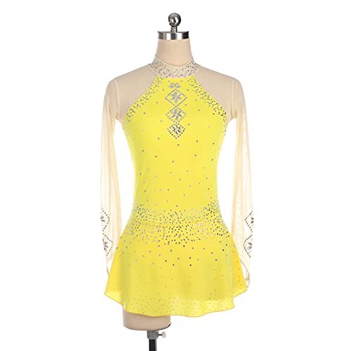 kzytamz Mädchen Tanzkleider Rundhals Langarmbody Mesh Patchwork Langarmprofessionelle Mädchen Gradient Gymnastics Aktivkleidung (S,Yellow) von kzytamz