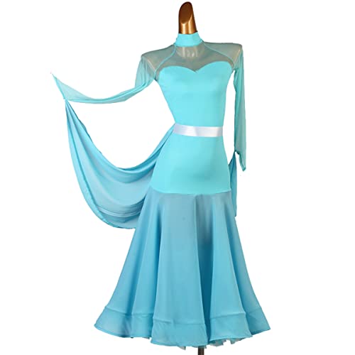 kzytamz National Standard Ballsaal Kostüme Modernes Elegante Tanzkleid Walzer Ballsaal Tanzen Praxis Kostüm Cha Cha Tango Standard Dress Long Sleeves Competition Dance Dress (M,Blue) von kzytamz