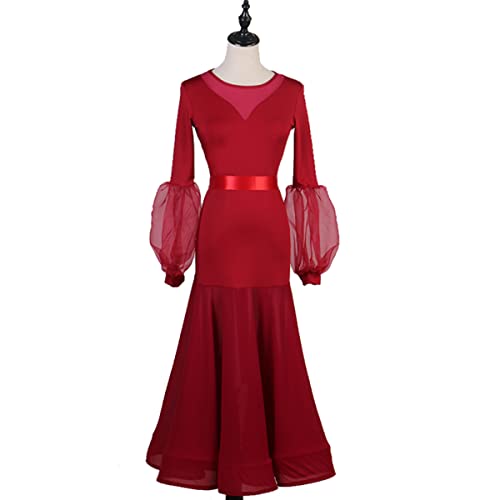 kzytamz National Standard Ballsaal Tanzen Leistungskostüm Ballsaal-Wettkampftanzkleid für Damen Hofärmel Modernes Walzer-Tango-Standardkleid Tolles Geschenke für Frauen (XL,Red) von kzytamz