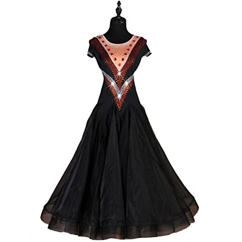 kzytamz National Standard Ballsaal Tanzen Leistungskostüm Kurzarm Ballkleider Modernes Elegante Tanzkleid Walzer Tango Flamenco Tanzkleidung Big Swing Rock Sommerkleid Damen (S,Black) von kzytamz