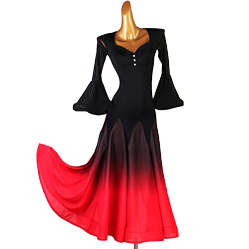 kzytamz National Standard Ballsaal Tanzen Leistungskostüm Modernes Elegante Tanzkleid Walzer Standardkleid Trompetenärmel großartige Swing-Sommer-Wettbewerbskostüme (L,Red) von kzytamz