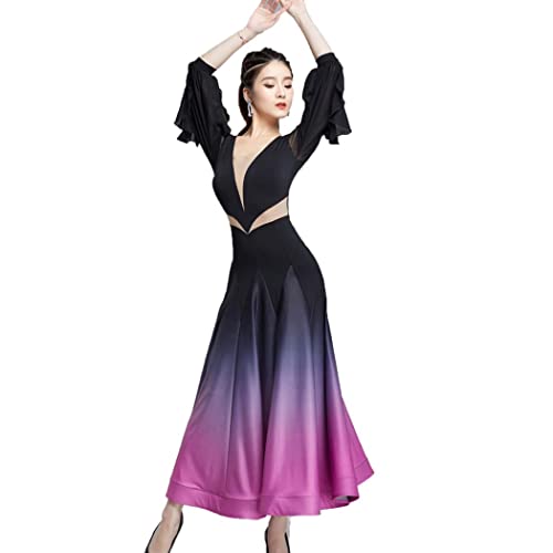 kzytamz National Standard Ballsaal Tanzen Leistungskostüm Walzerröcke Wettkampf Kostüme für Damen Großem Swingrock Sommerkleid Damen (M,Violet) von kzytamz