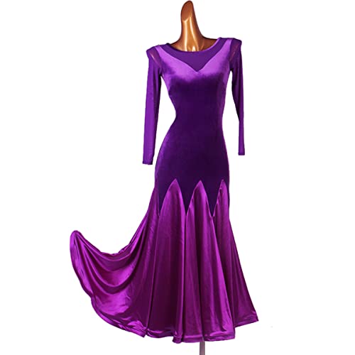 kzytamz National Standard Dance Dress Ballkleider Modernes Elegante Tanzkleid Walzer Ballsaal Tanzen Praxis Kostüm Cha Cha Tango Dress Velvet Long Sleeves Competition Costumes (XL,Purple) von kzytamz