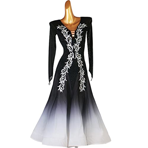 kzytamz National Standard Dance Dress Ballsaalkleider Modernes Walzer-Tangokleid für Damen mit V-Ausschnitt Farbverlauf großer Swing-Rock Für Frauen Flamenco Kleid (M,Black) von kzytamz