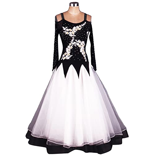 kzytamz National Standard Dance Dress für Damen Sommer rückenfrei langärmlig modernes Walzer Ballsaal Tanzen Praxis Kostüm Cha-Cha-Flamenco-Kleid großer Swing-Rock (XL,White) von kzytamz