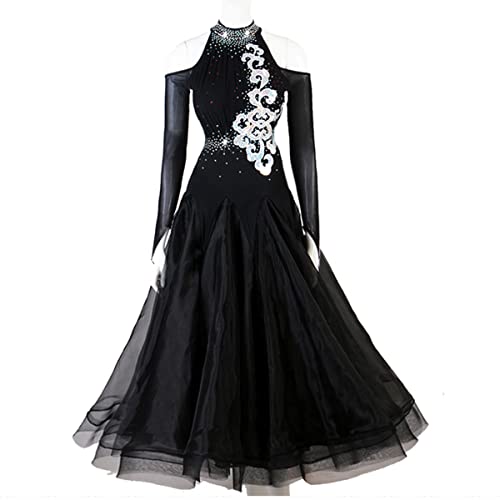 kzytamz National Standard Dance Modern Waltz Dress Salsa Dancing Gesellschaftstanzkleider für Damen Wettkampfkostüme Tango Soziale Wettbewerb Kostüme Sommerkleid Damen (XXL,Black) von kzytamz