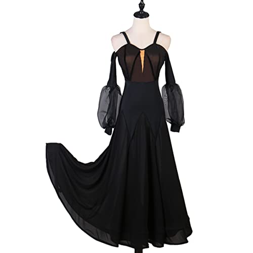 kzytamz National Standard Tanzkleid Ballkleider Hosenträger Lange Ärmel Big Swing Rock Sommer Moderne Walzer Ballsaal Tanzen Praxis Kostüm Ballsaal Leistung Tanzkleider (S,Black) von kzytamz