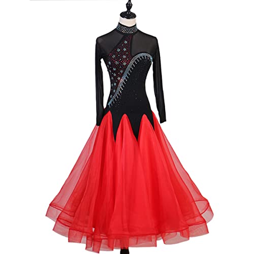 kzytamz National Standard Tanzkleid Ballkleider Lange Ärmel Big Swing Rock Sommer Moderne Walzer Performance Kleid Cha Cha Tanzkleidung Für Frauen Flamenco Kleid (M,Red) von kzytamz