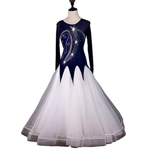 kzytamz Nationales Standard-Tanzkleid Ballkleider Modernes Walzer-Cha-Cha-Kleid Sommer mit Langen Ärmeln Gesellschaftstanzkleid Ballsaal Leistung Tanzkleider Sommerkleid Damen (S,white1) von kzytamz