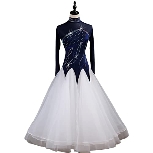 kzytamz Nationales Standard-Tanzkleid Ballsaalkleider Modernes Walzer-Cha-Cha-Kleid mit hohem Kragen und Langen Ärmeln Tango-Tanzkleidung Für Frauen Flamenco Kleid (M,White) von kzytamz