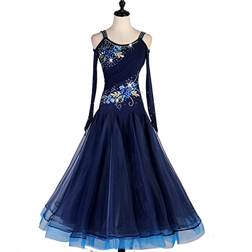 kzytamz Professionelle National Standard Dance Dress Für Frauen Langärmeliger Walzer Kleider Standard-Tanzkleider Spitze Modernes Tanzkleid Gesellschaftstanz Kleid Walzer (M,Blue) von kzytamz