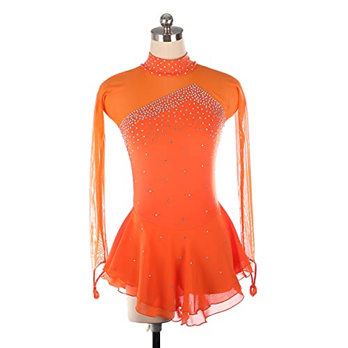 kzytamz Rhythmische Gymnastik Trikots Damen Mädchen Kinder Trikot Atmungsaktiv Hochelastizität Professioneller Wettbewerb Langarm Eiskunstlauf Kleid (M,Orange) von kzytamz