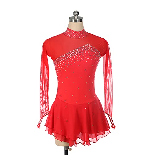 kzytamz Rhythmische Gymnastik Trikots Damen Mädchen Kinder Trikot Atmungsaktiv Hochelastizität Professioneller Wettbewerb Langarm Eiskunstlauf Kleid (S,Red) von kzytamz