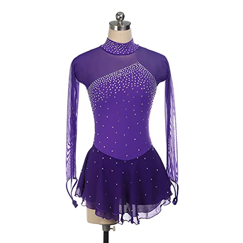 kzytamz Rhythmische Gymnastik Trikots Damen Mädchen Kinder Trikot Atmungsaktiv Hochelastizität Professioneller Wettbewerb Langarm Eiskunstlauf Kleid (XL,Purple) von kzytamz