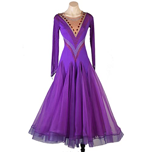 kzytamz Weiche Standard-Gesellschaftstanzkleidung für Damen Moderner Walzer Tango Cha Cha Standardkleid mit Langen Ärmeln Wettkampftanzkleid Tango Soziale Wettbewerb Kostüme (S,Purple) von kzytamz