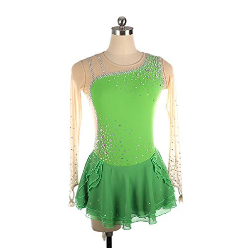 kzytamz Winter Sport lyrische Frauen Erwachsene Figur EIS Skating Kleid Langarmes Strass -Turner Gymnastik Lotard Activwear (M,Green) von kzytamz