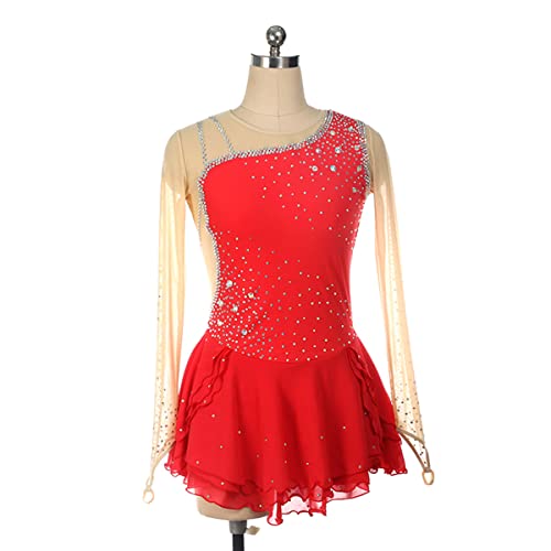 kzytamz Winter Sport lyrische Frauen Erwachsene Figur EIS Skating Kleid Langarmes Strass -Turner Gymnastik Lotard Activwear (XS,Red) von kzytamz