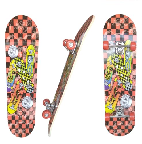 Professionelles Skateboard für Erwachsene Jugendliche Kinder Jugendliche Anfänger Groß 78x20cm 7 Schichten kanadisches Ahornholz Double Kick Board Concave Trick Skateboard Bunt (7) von l&j