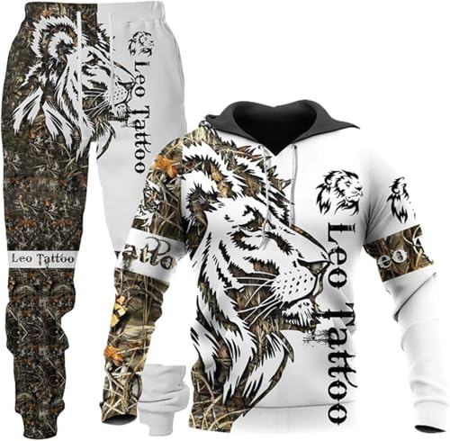 lFTEGUFKXS 3D Wolf Herren Kapuzen + Hose Herren 3D Tier Wolf Trainingsanzug Jogginganzug Pullover Set (M,s5) von lFTEGUFKXS