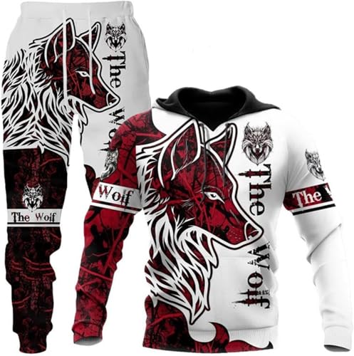 lFTEGUFKXS 3D Wolf Herren Kapuzen Hose Herren Christmas Trainingsanzug Jogginganzug Pullover Set (3XL,s1) von lFTEGUFKXS