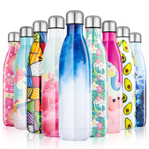 Lalafancy Edelstahl Trinkflasche Vakuum Wasserflasche, Isolierflasche Auslaufsichere für Sport, Laufen, Fahrrad, Yoga, Wandern und Camping - 24 Std. Kalt und 12 Std. Heiß - 350/500/750ml von lalafancy