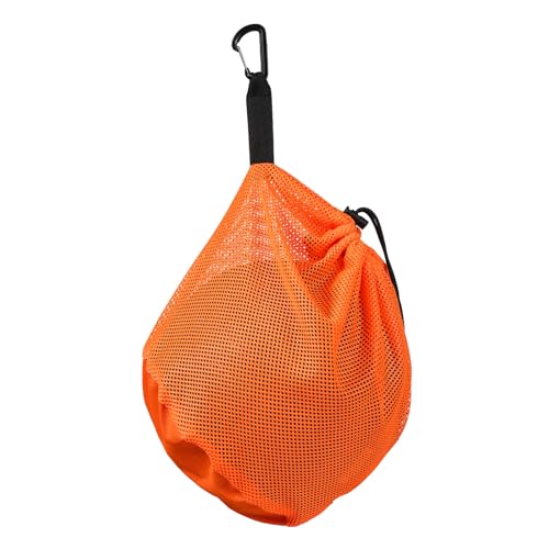 lasuroa Einzelne Balltasche mit Reißverschlusstasche, 25 x 30cm Ball Netztasche Kordelzug Sling-Back-Tasche mit Schnallenclip zum Tragen von Basketball Fußball Volleyball Rugby (Orange) von lasuroa