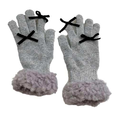 lazyfun Winter-Strickhandschuhe mit kleiner Schleife, für Paare, Vollfinger-Handschuhe, dick, Outdoor, Radfahren, Skifahren, hält warm von lazyfun
