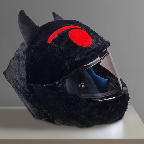 Helmbezug für Motorradhelm,Cartoon Plush Motorcycle Helmet Cover,Universeller Zubehör für Motorradhelme, Gegen Staub, Kratzer,für Outdoor Personalisierte Vollhelme Cover (Schwarzer rotäugiger Geist) von lcvtos