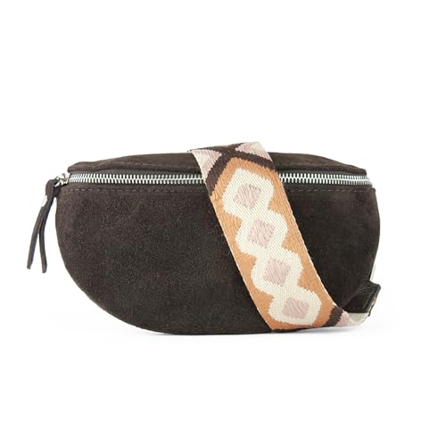 lePelou Bauchtasche aus Veloursleder, Wildleder Bauchtasche, Festival Tasche, Cross Body Tasche, Gürteltasche, Geschenk (Dunkelbraun 1, M) von lePelou